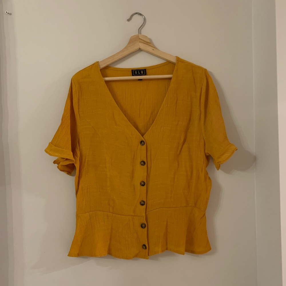 Mustard V-Neck Women’s Blouse
